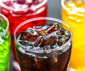 Colorful soda drinks macro shot